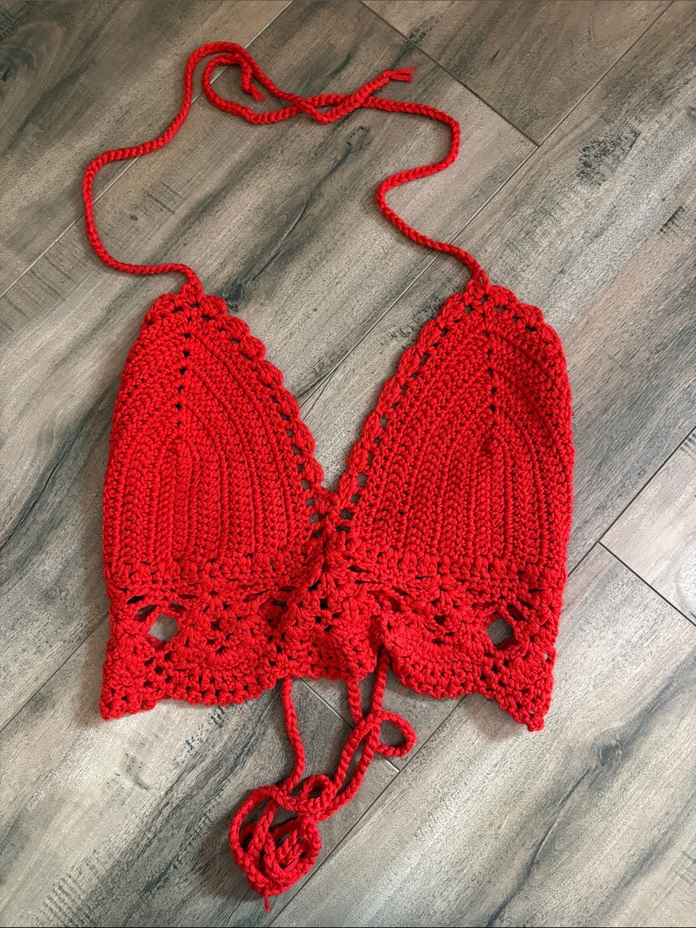 Red Crochet Halter Camisole Top - Women's Summer Knit Bralette